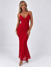Load image into Gallery viewer, Red Lace Marie Tie-Back Maxi Dress