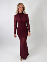 Load image into Gallery viewer, Wine Zoe Embellished Mesh Maxi Dress
