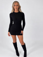 Load image into Gallery viewer, Black Roisin Cable Knut Long Sleeve Mini Dress