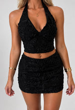 Load image into Gallery viewer, Black Celine Floral Halter Top & Mini Skirt Co-Ord