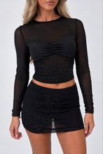 Load image into Gallery viewer, Black Becky Mesh Diamanté Top & Mini Skirt Co-Ord
