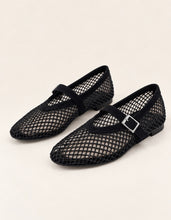Load image into Gallery viewer, Black Diamanté Mesh Flats
