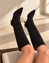 Load image into Gallery viewer, Black Suede Pointed Toe Knee-High Boots