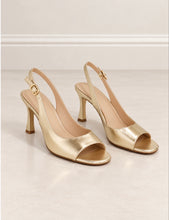 Load image into Gallery viewer, Gold Peep-Toe Slingback Heels