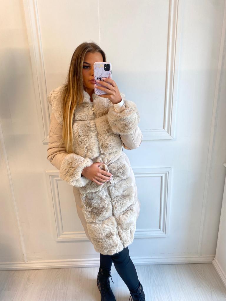 Beige Alexa Faux Fur Puffer Coat