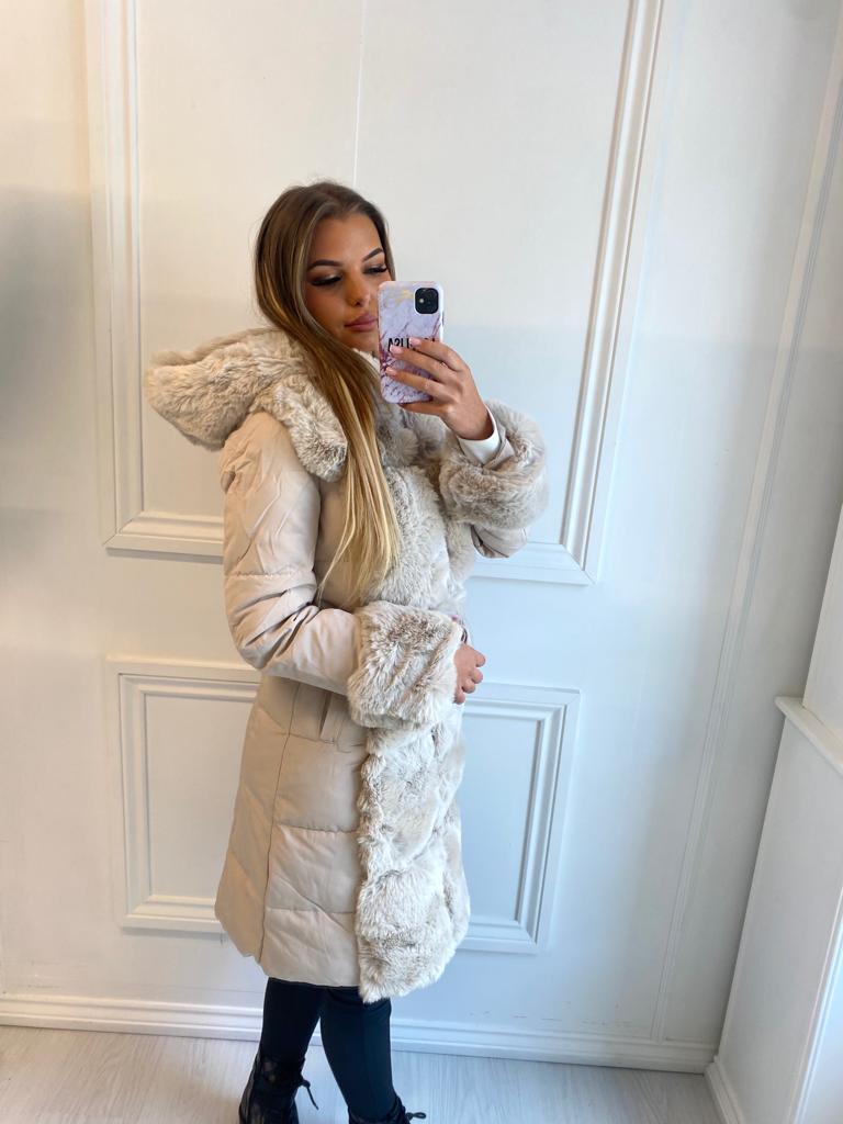 Beige Alexa Faux Fur Puffer Coat