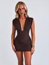 Load image into Gallery viewer, Chocolate Erica Plunge Mini Dress
