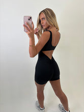 Load image into Gallery viewer, Black Hailey Ruched Gym Playsuit

