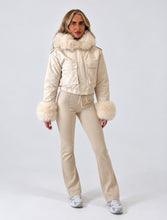 Load image into Gallery viewer, Cream Carol Faux Fur Trim Cropped Jacket
