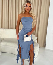 Load image into Gallery viewer, Dusky Blue Melanie Frill Maxi Dress
