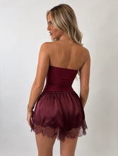 Load image into Gallery viewer, Wine Isla Satin Lace-Trim Shorts
