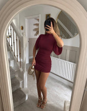 Load image into Gallery viewer, Wine Aria Ruched Mini Dress
