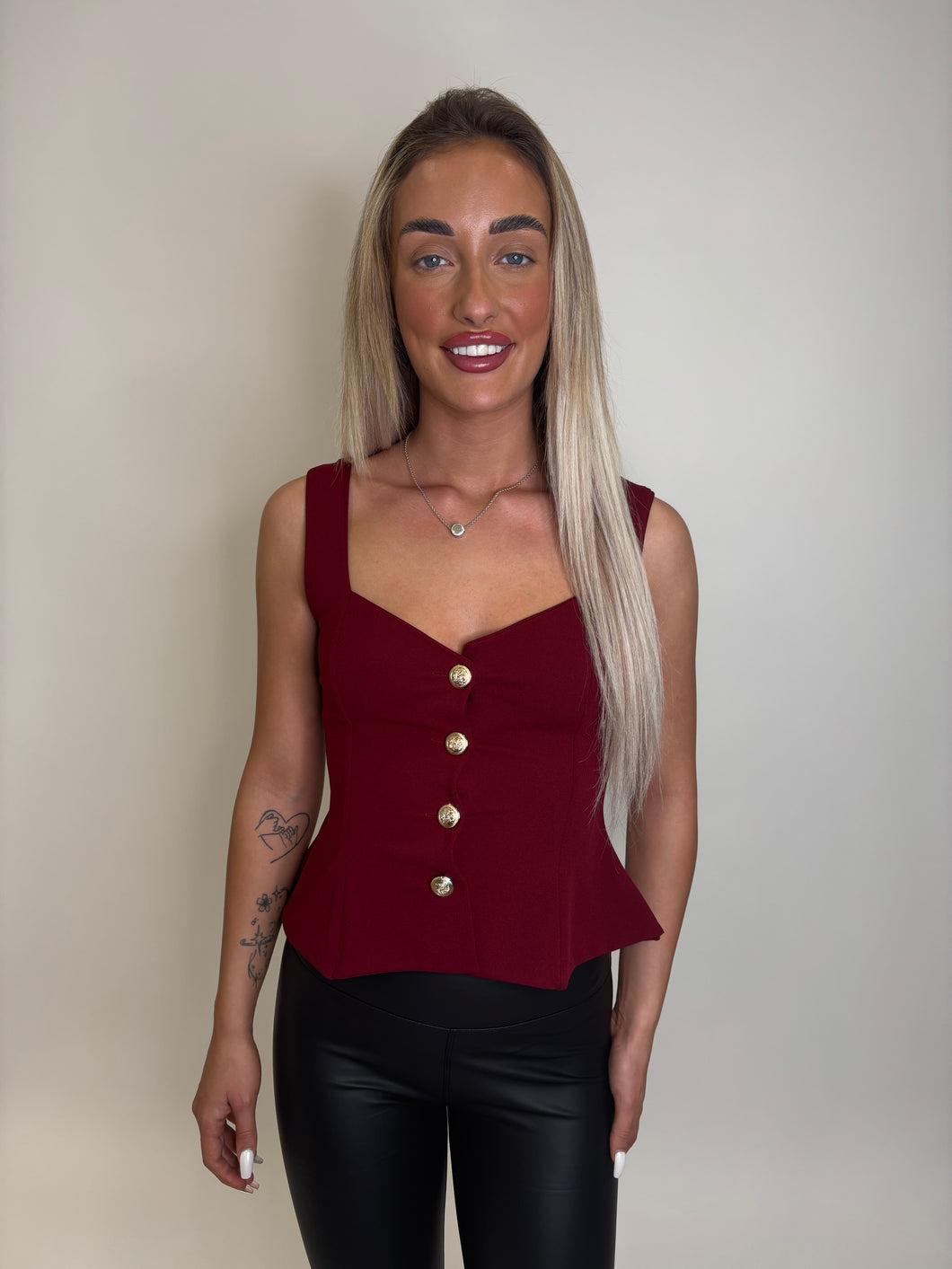 Wine Maxine Gold Button Top