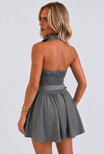 Load image into Gallery viewer, Grey Katie Pinstripe Halterneck Pleated Playsuit
