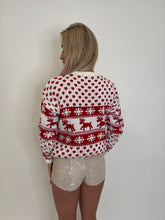 Load image into Gallery viewer, White &amp; Red Patterned Christmas Jumper
