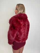 Load image into Gallery viewer, Wine Charlotte Faux Fur Coat
