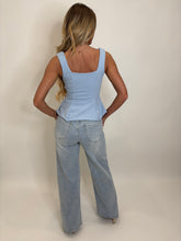 Load image into Gallery viewer, Blue Jessy Gold Button Top
