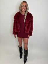 Load image into Gallery viewer, Wine Charlotte Faux Fur Coat
