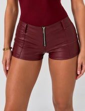 Load image into Gallery viewer, Wine Nikitta Faux Leather Zip-Up Micro Shorts
