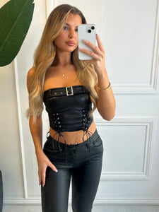 Black Bianca Buckle Lace-up Top