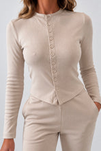 Load image into Gallery viewer, Beige Katy Ribbed Button-Up Co-Ord Set
