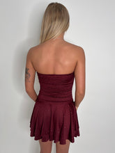 Load image into Gallery viewer, Wine Kelsey Rhinestone Strapless Dress
