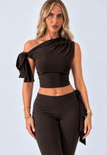 Load image into Gallery viewer, Brown Lucie One Shoulder Bow Detail Capri Co-Ord Set
