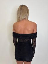 Load image into Gallery viewer, Black Myra Lace Ruched Mini Dress
