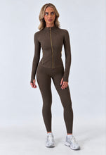 Load image into Gallery viewer, Brown Daisy Sculpted Zip-Up Co Ord Set
