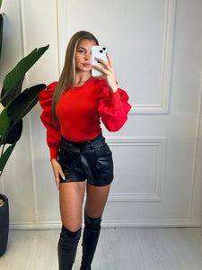 Red Anabella Puff Sleeve Top