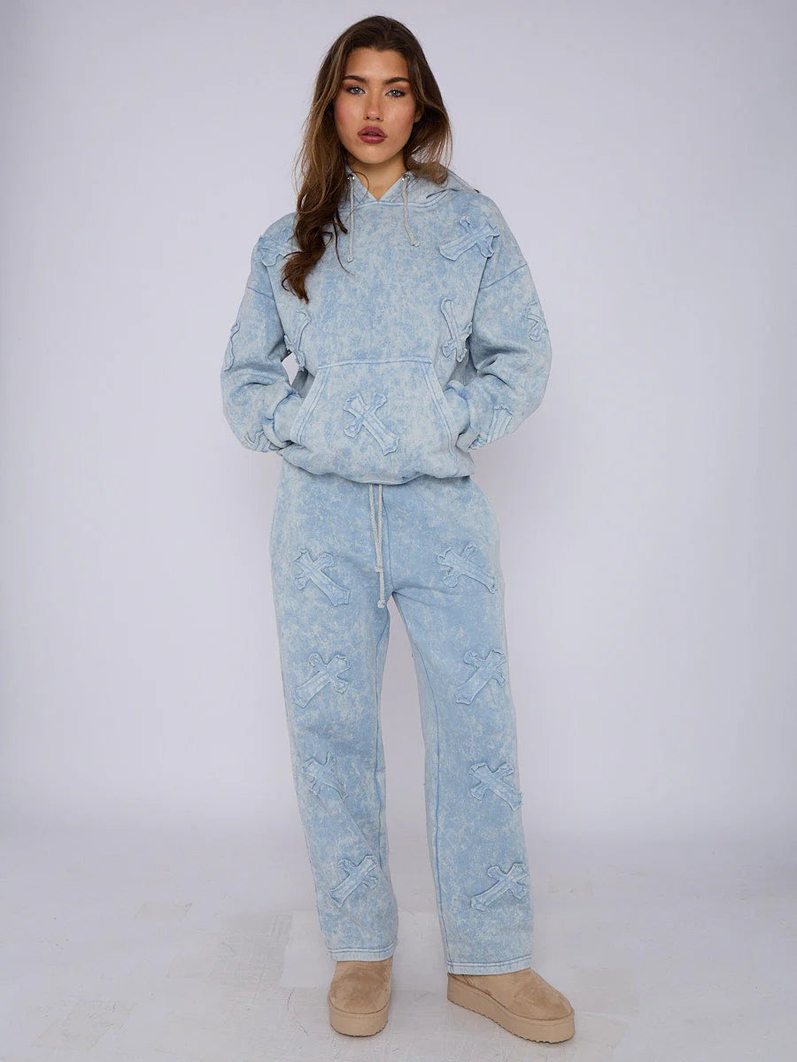 Light Blue Acid Wash Tiffany Cross Tracksuit