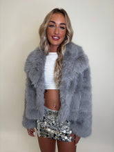 Load image into Gallery viewer, Grey Charlotte Faux Fur Coat
