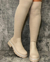Load image into Gallery viewer, Beige Tia Knitted Sock Over the Knee Boots

