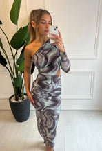 Load image into Gallery viewer, Grey Valeria Abstract Print Cut-Out Dress
