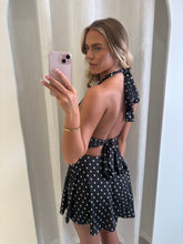 Load image into Gallery viewer, Black Harlow Polka Dot Halterneck dress
