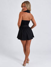 Load image into Gallery viewer, Black Katie Pinstripe Halterneck Pleated Playsuit
