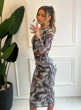 Load image into Gallery viewer, Grey Valeria Abstract Print Cut-Out Dress
