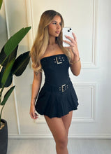 Load image into Gallery viewer, Black Madison Pleated Buckle Mini Dress
