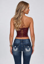 Load image into Gallery viewer, Wine Alisha Faux Leather Corset Top
