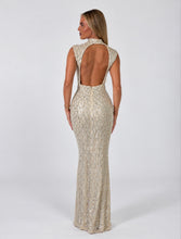 Load image into Gallery viewer, Champagne Gracie Embellished Open-Back Maxi Dress
