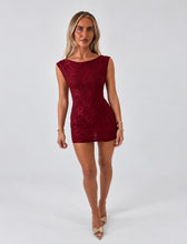 Load image into Gallery viewer, Wine Lydia Lace Open-Back Mini Dress
