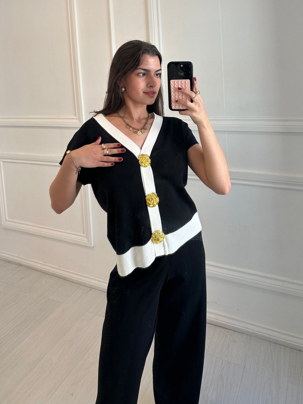 Black Liv Gold Button Co ord