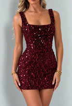 Load image into Gallery viewer, Wine Sonya Sequin Lace-Up Back Mini Dress
