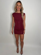 Load image into Gallery viewer, Wine Scarlet Rhinestone Backless Mini Dress
