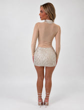 Load image into Gallery viewer, Champagne Jasmine Sequin Mesh High-Neck Skirt and Top Set
