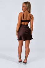 Load image into Gallery viewer, Chocolate Brown Natalie Satin Cut-Out Mini Dress
