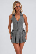 Load image into Gallery viewer, Grey Katie Pinstripe Halterneck Pleated Playsuit
