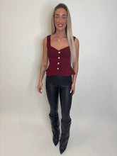 Load image into Gallery viewer, Wine Maxine Gold Button Top
