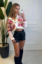 Load image into Gallery viewer, Cream Holly Fairisle Reindeer Cropped Christmas Cardigan
