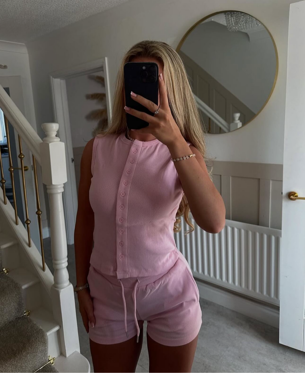 Baby Pink Luna Sleeveless Button Up Co ord